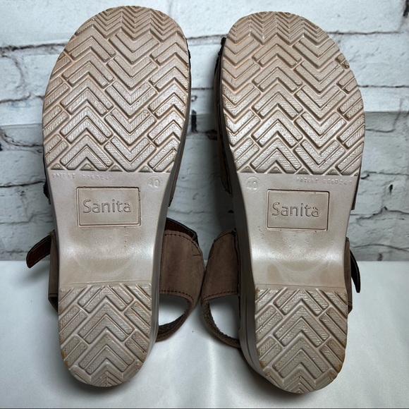 Sanita Two Tone Open Toe Clog Sandals Heels Leather Size 9 US 40 EU Buckle EUC - Picture 9 of 14